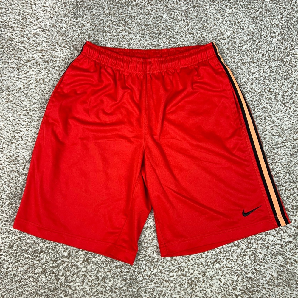 Nike Shorts Mens Medium Red Athletic Side Stripe Pockets Swoosh Training Sports